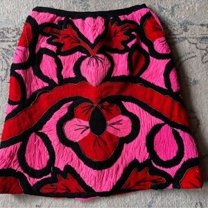 Vintage Triarte Hand-Embroidered Wool Skirt Pink Red Black Folk Art Sz S